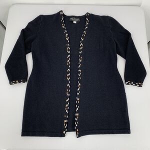 St. John Collection Black Knit Cardigan Sweater w Edge Detail sz 14 *small Flaw*